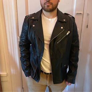 Zara genuine leather black moto jacket